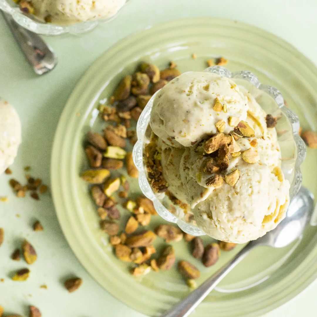 pistachio ice cream in a bowl